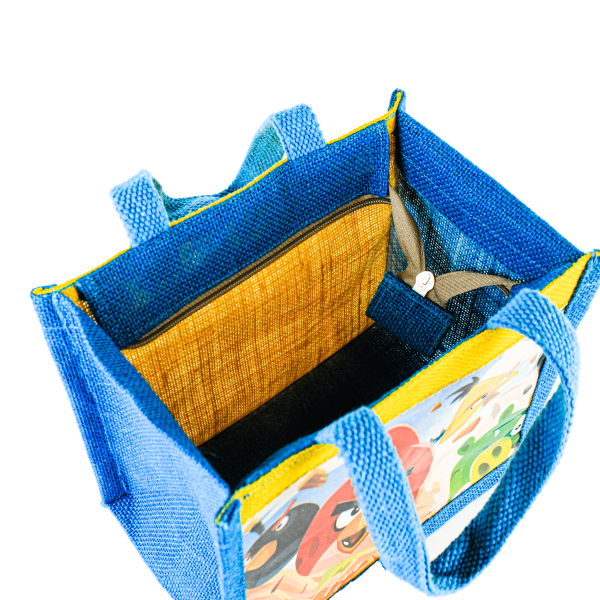 Jute Printed Lunch Bag - Blue - Image 4