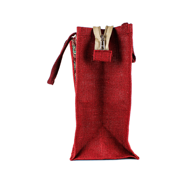Jute Printed Lunch Bag - Maroon (Big) - Image 3