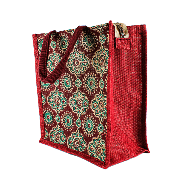 Jute Printed Lunch Bag - Maroon (Big) - Image 2
